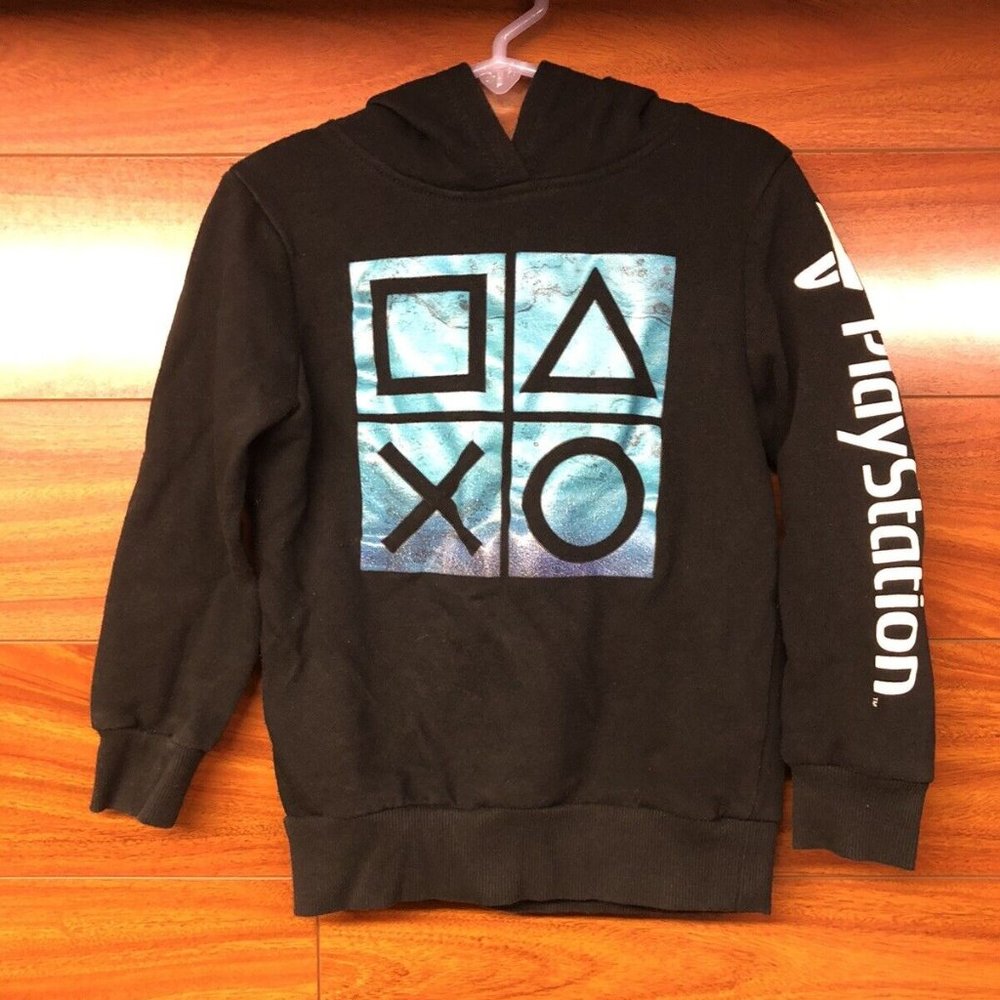Playstation Boys Size4/5 Black Blue Gaming Hoodie Sweatshirt Pullover Youth Kids